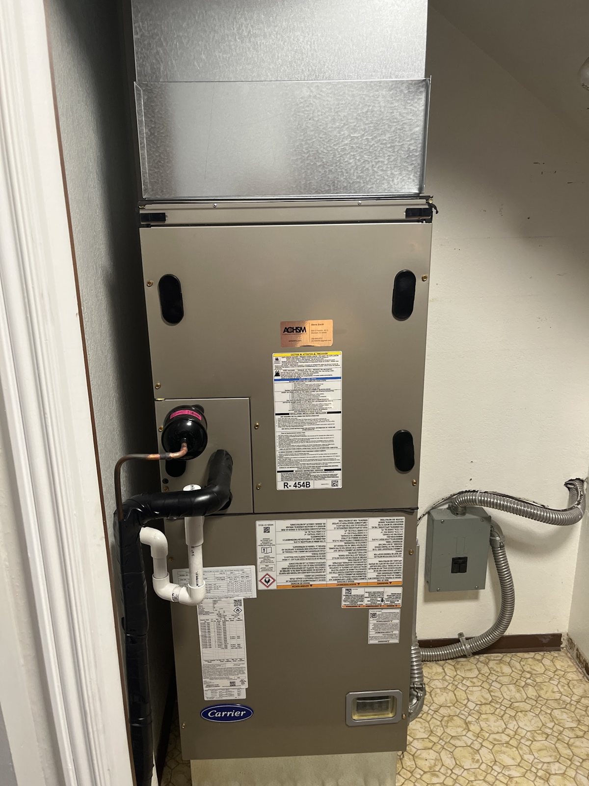 A Carrier air handler installed by Air Conditioning & Heating Service of Meridian